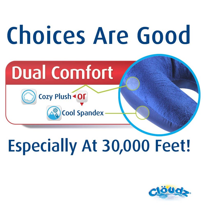 Cloudz Dual Comfort Microbead Airplane Travel Neck Pillow. Soft Cozy Plush Fabric on One Side, Cool Relaxing Spandex on The Other! Customize Your Comfort and Support at Home or On The Go! Bright Blue - Image 4